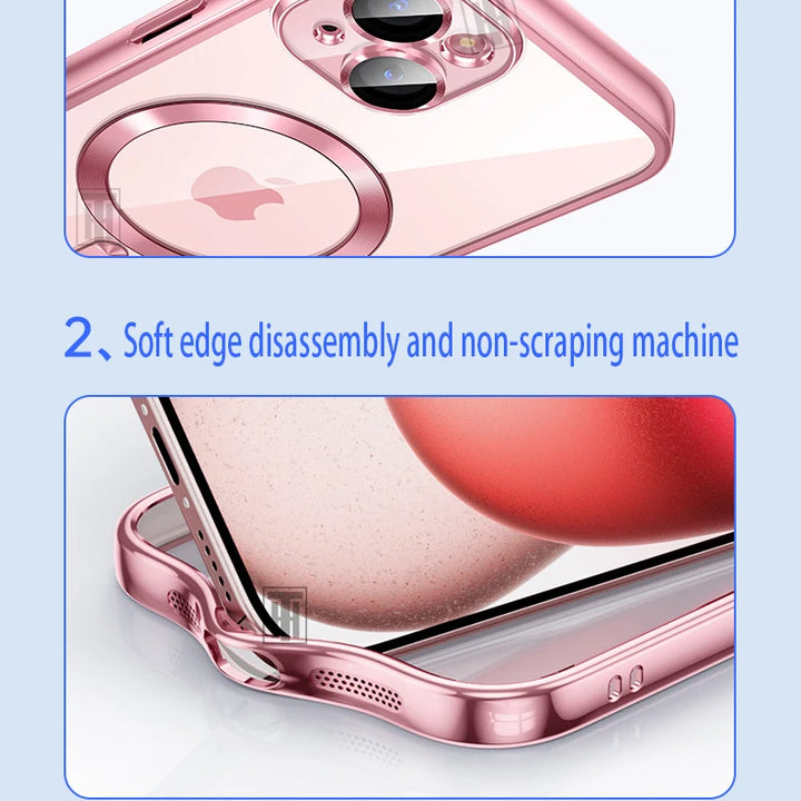 Original Plating Transparent Not Yellowing Case for iPhone 16 15 14 13 12 11 Pro Max Plus Fall Prevention Magsafe Magnetic Cover