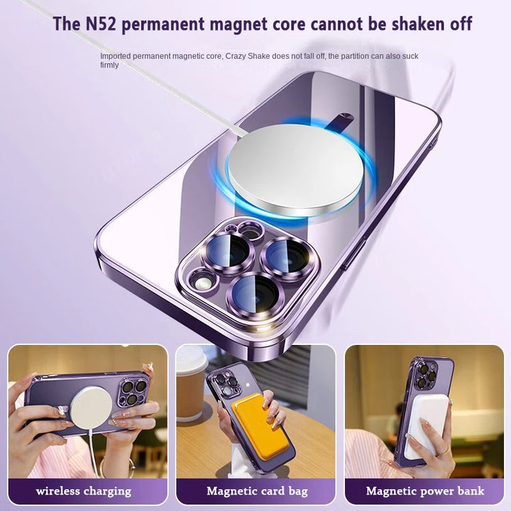 Original Plating Transparent Not Yellowing Case for iPhone 16 15 14 13 12 11 Pro Max Plus Fall Prevention Magsafe Magnetic Cover
