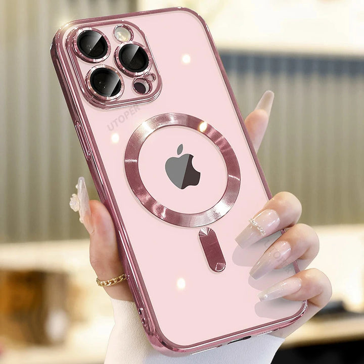 Original Plating Transparent Not Yellowing Case for iPhone 16 15 14 13 12 11 Pro Max Plus Fall Prevention Magsafe Magnetic Cover