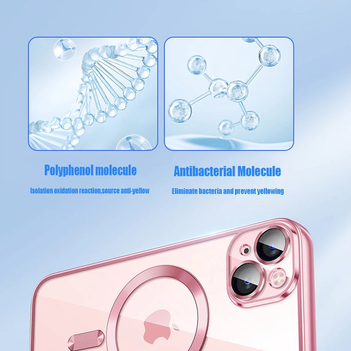 Original Plating Transparent Not Yellowing Case for iPhone 16 15 14 13 12 11 Pro Max Plus Fall Prevention Magsafe Magnetic Cover