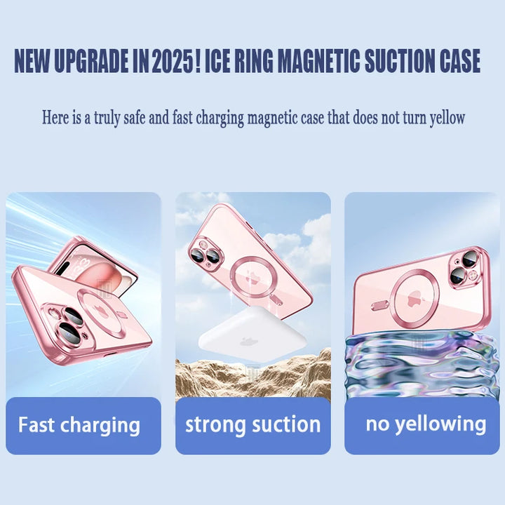 Original Plating Transparent Not Yellowing Case for iPhone 16 15 14 13 12 11 Pro Max Plus Fall Prevention Magsafe Magnetic Cover