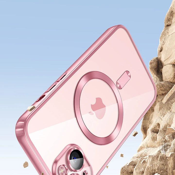 Original Plating Transparent Not Yellowing Case for iPhone 16 15 14 13 12 11 Pro Max Plus Fall Prevention Magsafe Magnetic Cover