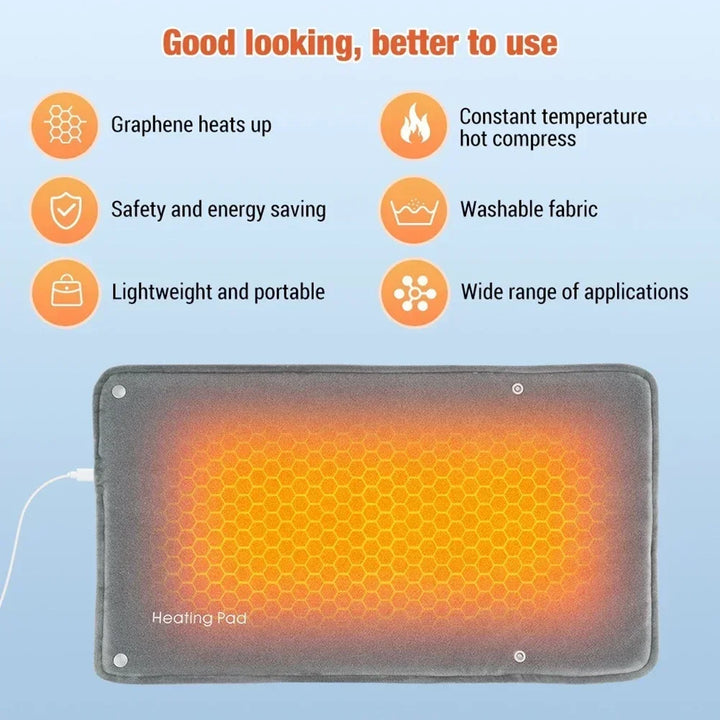 30x48cm Electric Heating Blanket Multifunctional Hot Compress Pad Winter Warm-up Graphene Mat USB Charging Thermal Blanket