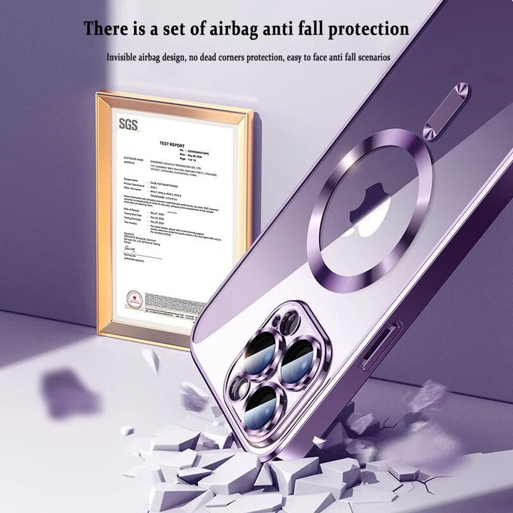 Original Plating Transparent Not Yellowing Case for iPhone 16 15 14 13 12 11 Pro Max Plus Fall Prevention Magsafe Magnetic Cover