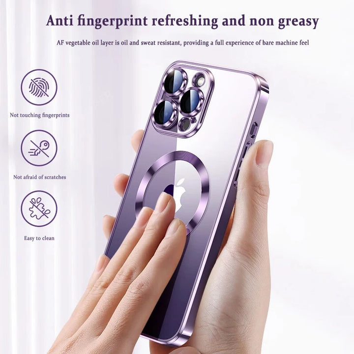 Original Plating Transparent Not Yellowing Case for iPhone 16 15 14 13 12 11 Pro Max Plus Fall Prevention Magsafe Magnetic Cover