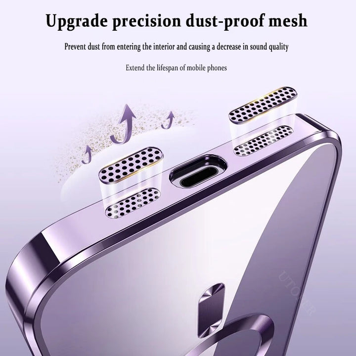 Original Plating Transparent Not Yellowing Case for iPhone 16 15 14 13 12 11 Pro Max Plus Fall Prevention Magsafe Magnetic Cover