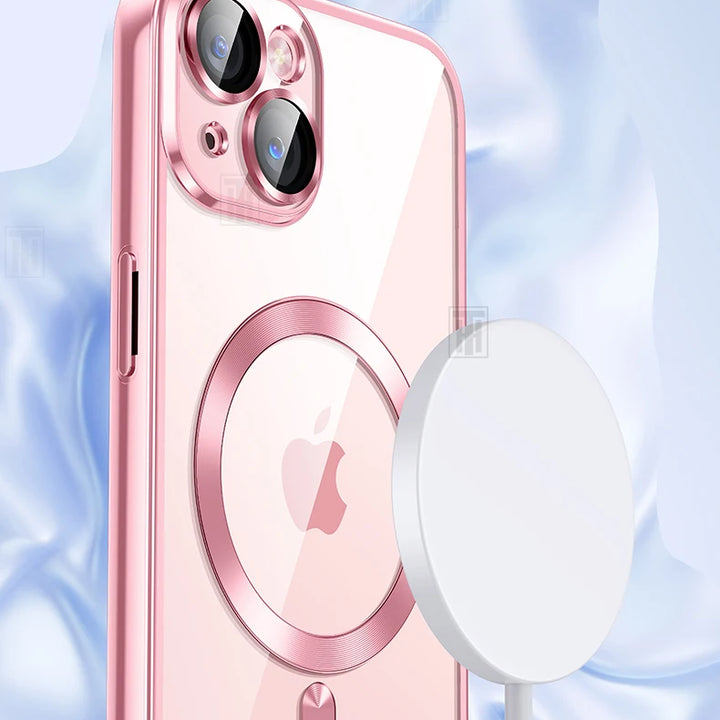 Original Plating Transparent Not Yellowing Case for iPhone 16 15 14 13 12 11 Pro Max Plus Fall Prevention Magsafe Magnetic Cover
