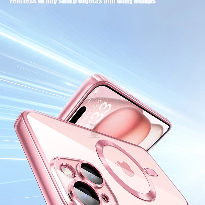 Original Plating Transparent Not Yellowing Case for iPhone 16 15 14 13 12 11 Pro Max Plus Fall Prevention Magsafe Magnetic Cover