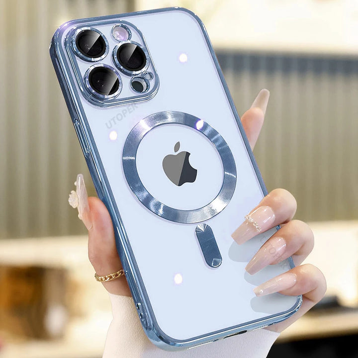 Original Plating Transparent Not Yellowing Case for iPhone 16 15 14 13 12 11 Pro Max Plus Fall Prevention Magsafe Magnetic Cover