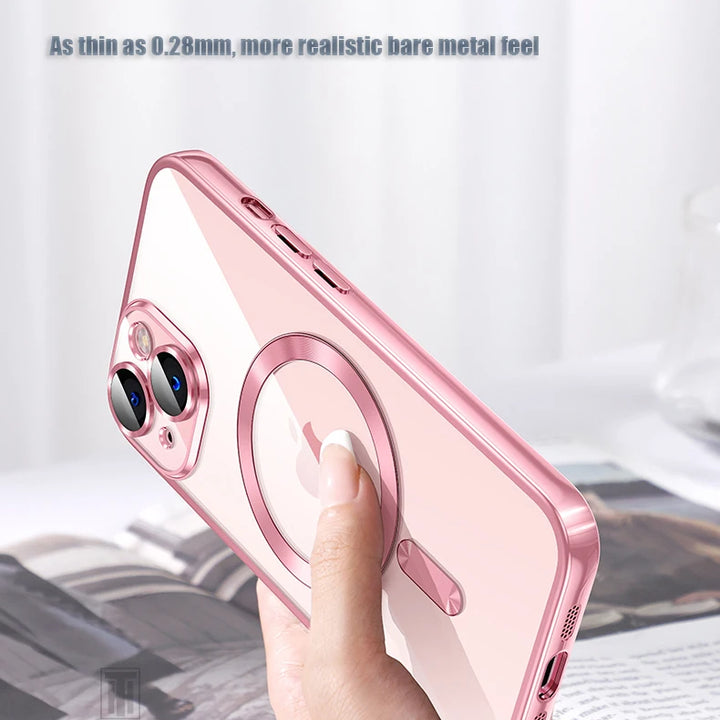 Original Plating Transparent Not Yellowing Case for iPhone 16 15 14 13 12 11 Pro Max Plus Fall Prevention Magsafe Magnetic Cover