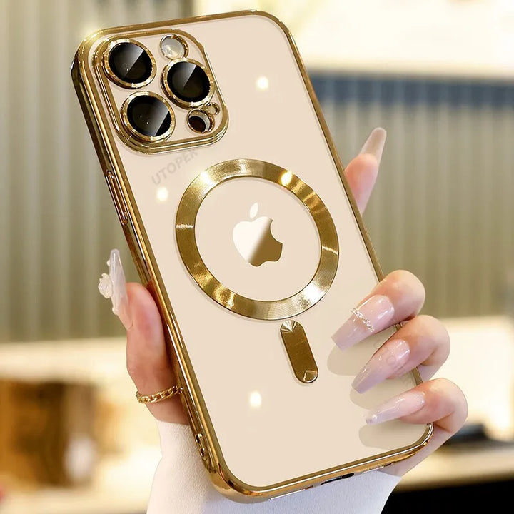 Original Plating Transparent Not Yellowing Case for iPhone 16 15 14 13 12 11 Pro Max Plus Fall Prevention Magsafe Magnetic Cover