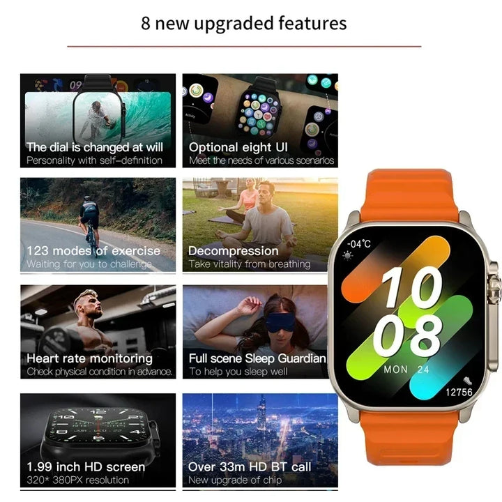 New T900 Ultra Smart Watch Men 49mm Series 9 AMOLED Screen NFC Compass Waterproof For Apple Watch IWO Ultra 9 Call Smartwatch